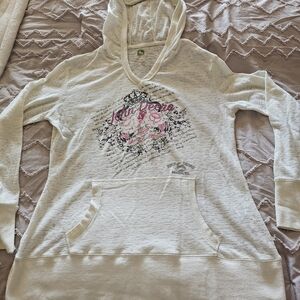 John Deere Cream Hoodie with Pink Graphic